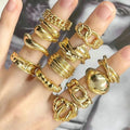 Chunky Open Rings 18k Gold Plated Minimalist Adjustable Wide Bold Statement Rings for Women Girls