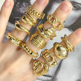 Chunky Open Rings 18k Gold Plated Minimalist Adjustable Wide Bold Statement Rings for Women Girls