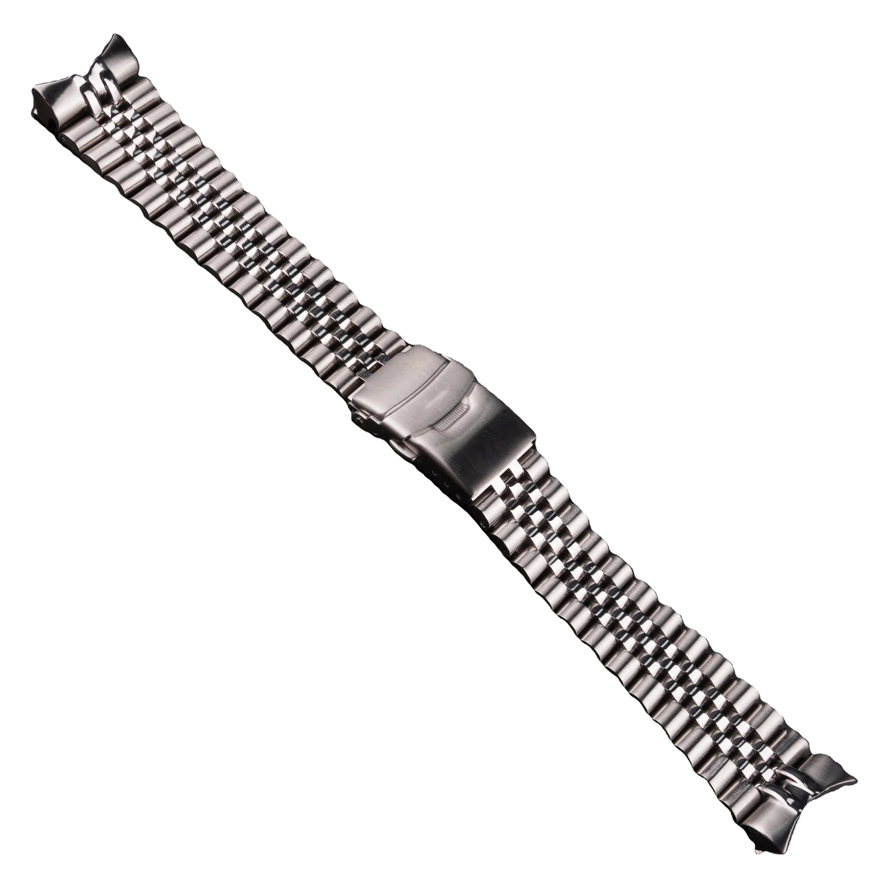 Rolamy 22mm 316L Stainless Steel Silver Solid Curved End Links Luxury Jubilee Bracelet Watch Band Strap Clasp for Seiko SKX007