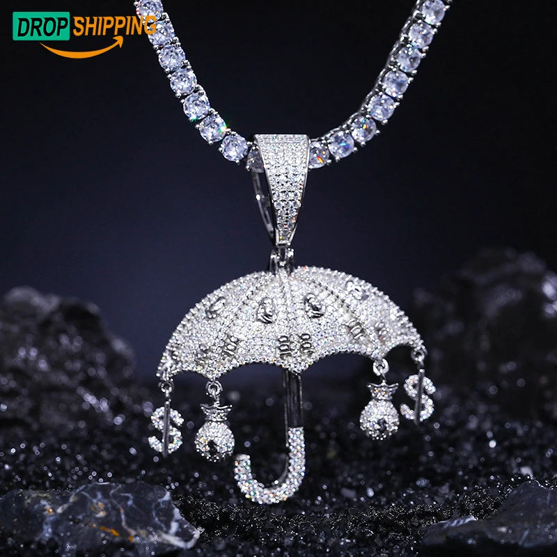 Dropshipping Hip Hop Jewelry Accessories 925 Sterling Silver VVS Moissanite Iced Out Rich Dollar Money Bag Umbrella Pendant
