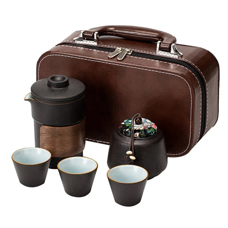 Zlovy Ceramic Travel Tea Set Portable Porcelain Drinkware Chinese Kung Fu Tea Pot Set with Gift Bag