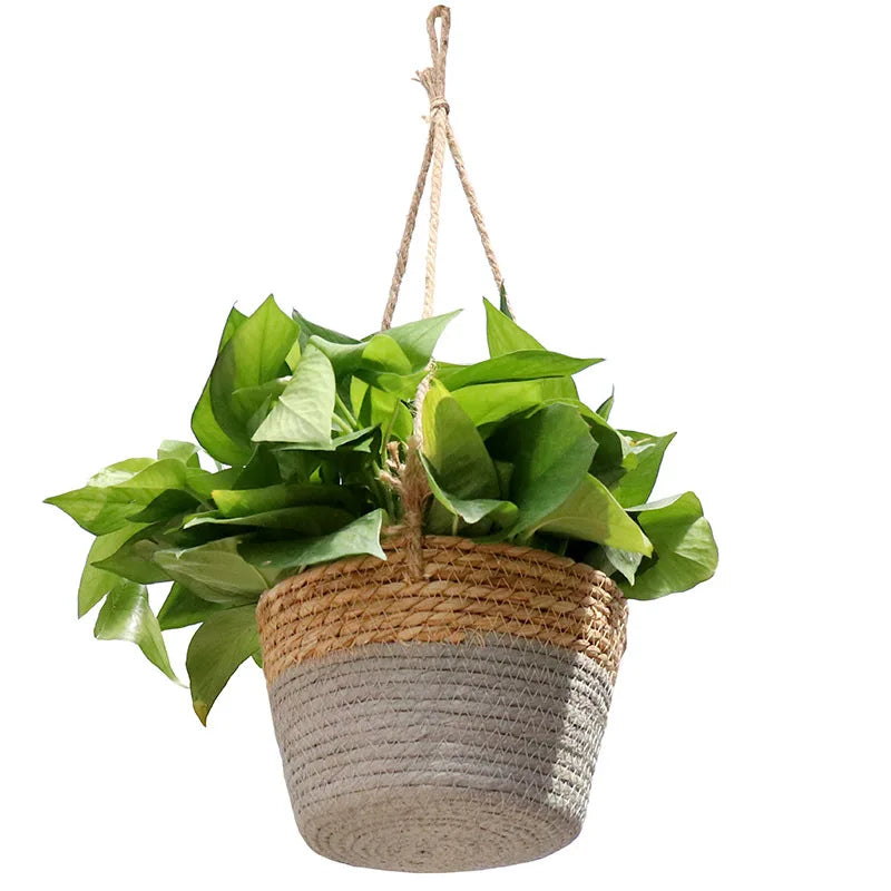 Indoor Garden Succulent Pot Balcony Hanging Flower Planter Jute Rope Woven Hanging Basket