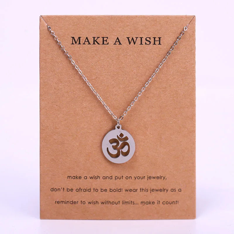 Stainless Steel Compass Cross Heart Sugar Skull Antler Horseshoe Crescent Moon Sun Star Stars Lotus Om Yoga Pendant Necklace