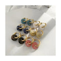 Hypoallergenic Waterproof Jewelry Stainless Steel 18K Gold Plated Turquoise Natural Stone Statement Hoop Earrings YF2852