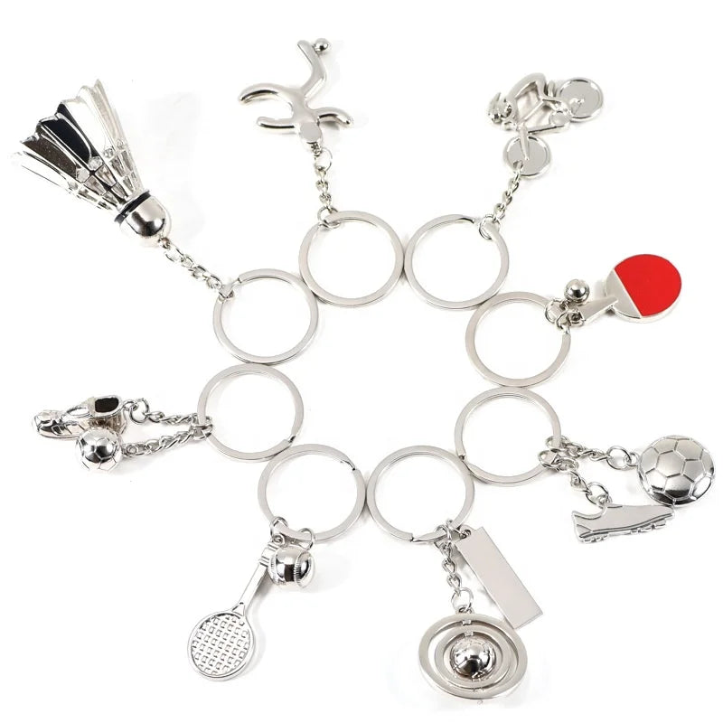 Sports Badminton Table Tennis Football Metal Keychain Stainless Steel Souvenir Keychain