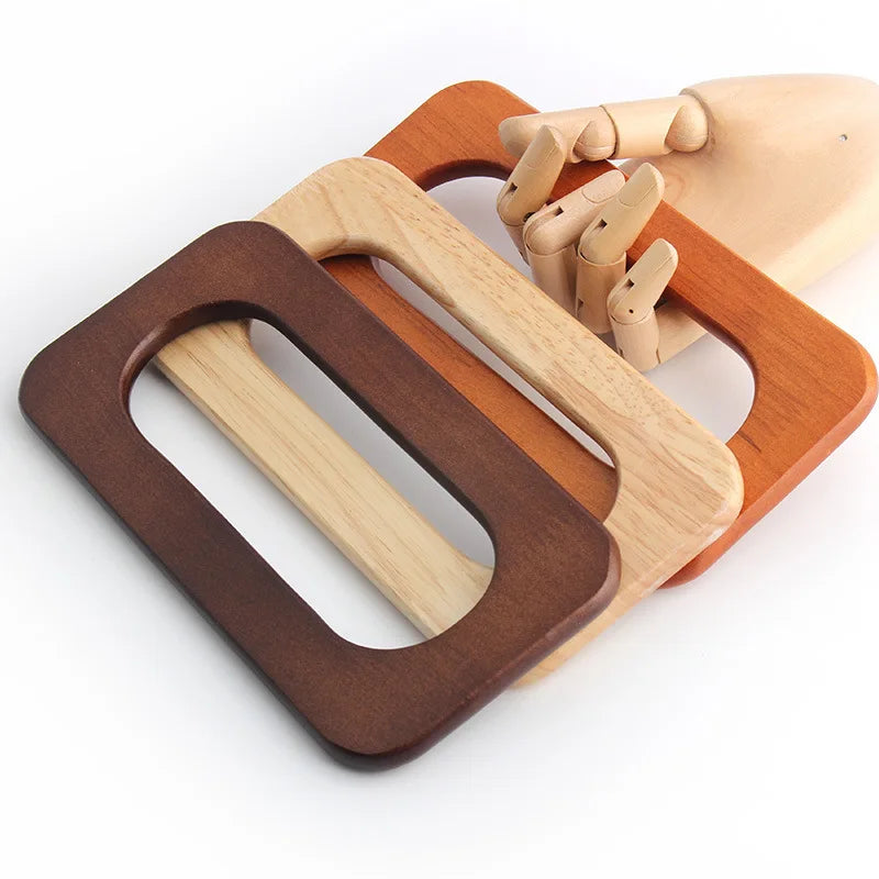 Meetee B-H048 10/13/15cm Square Woven Patchwork Bag Wallet Holder Handbag Accessories Solid Wood Bag Handle