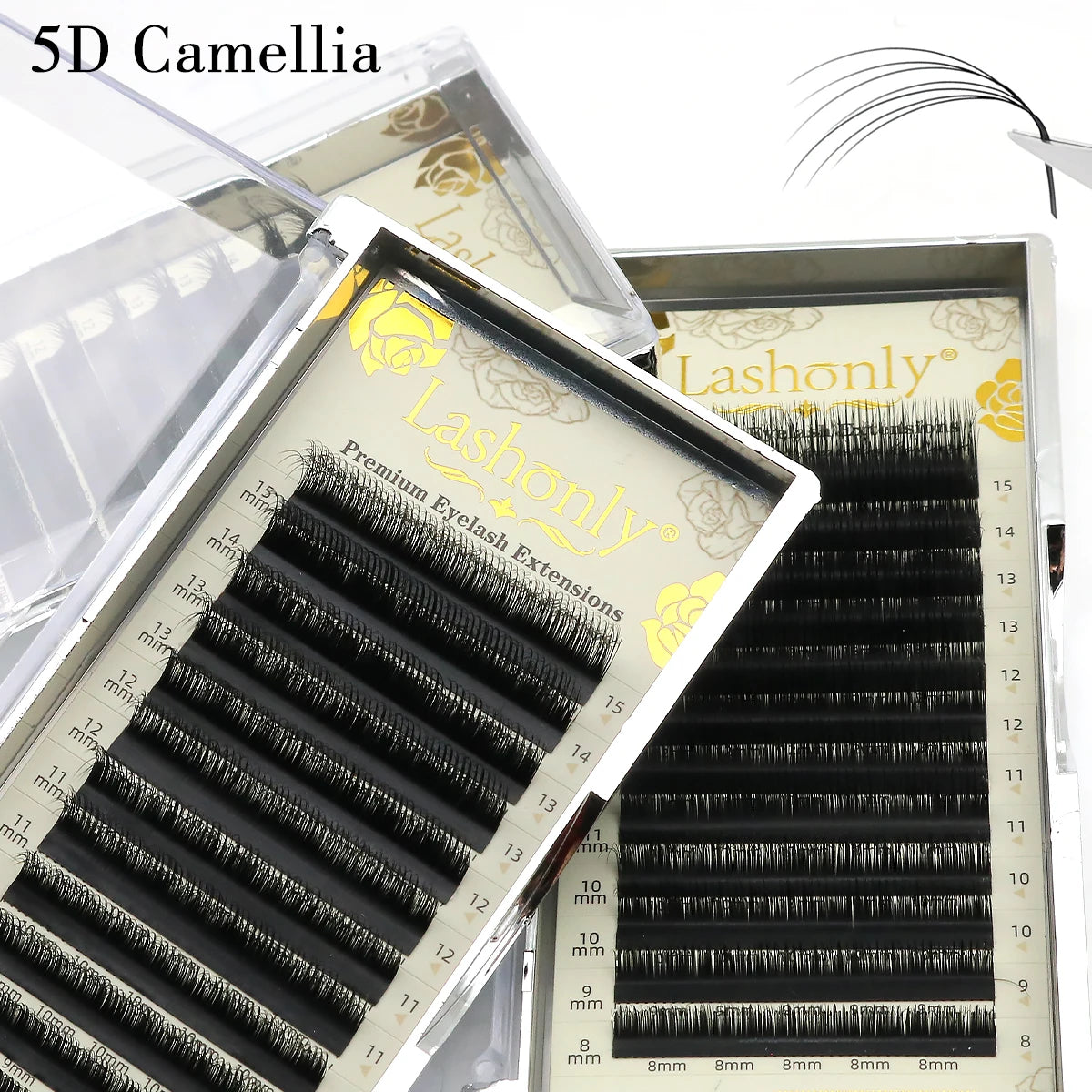 Wholesale 5D Camellia Lash High Quality Natural Soft LC Curl Eyelash Extensions Muilty Layers Fluffy Lash Trays Private Label