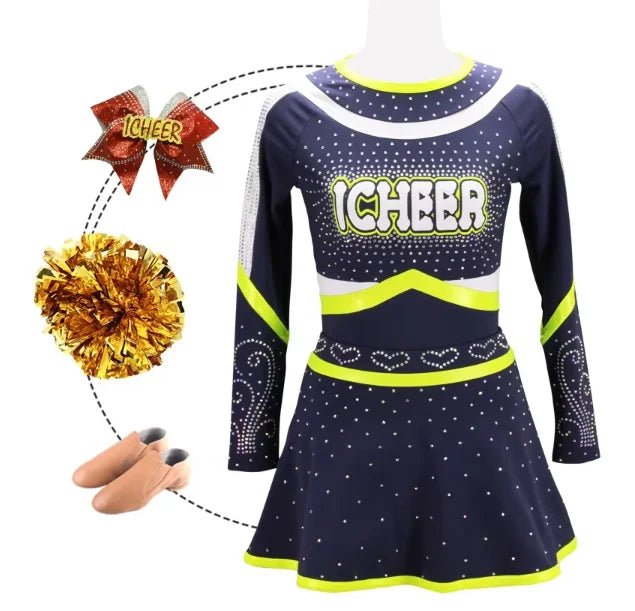 Wholesale Unisex Cheerleading Skirt Uniform Sets Rhinestones | Custom Pink/Black/Purple Practice Wear Heat-Transfer Printing