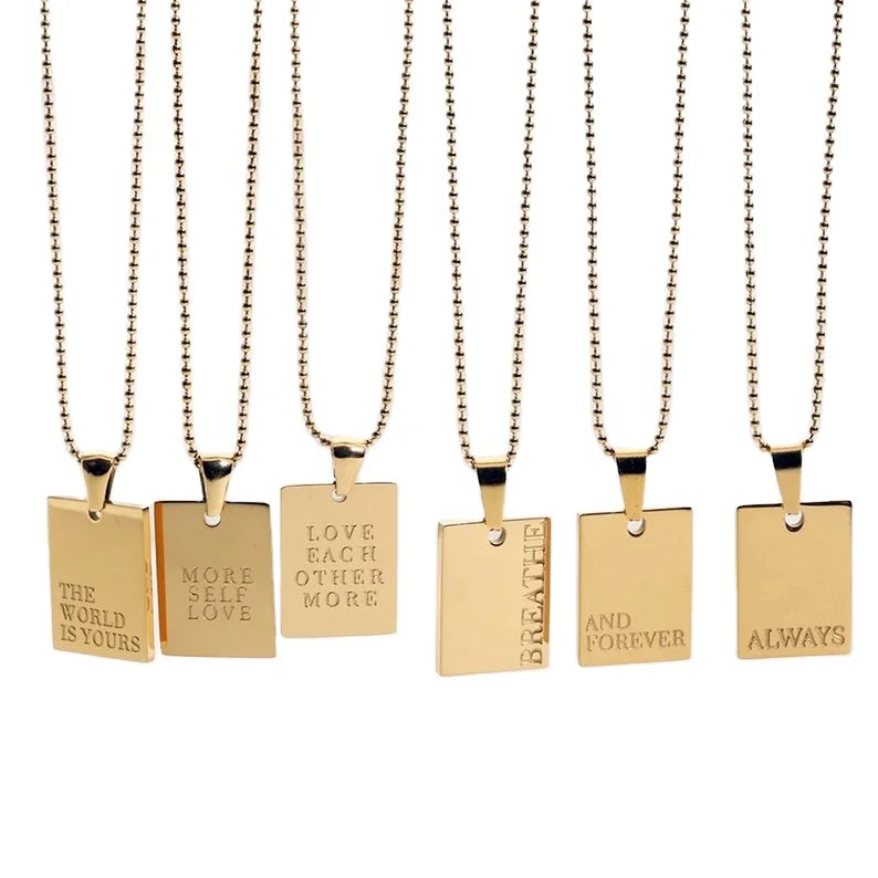 Jietao Jewelry Gold Plated English Proverbs Inspirational Quotes Rectangle Pendant Stainless Steel Necklace Jewelry Wholesale