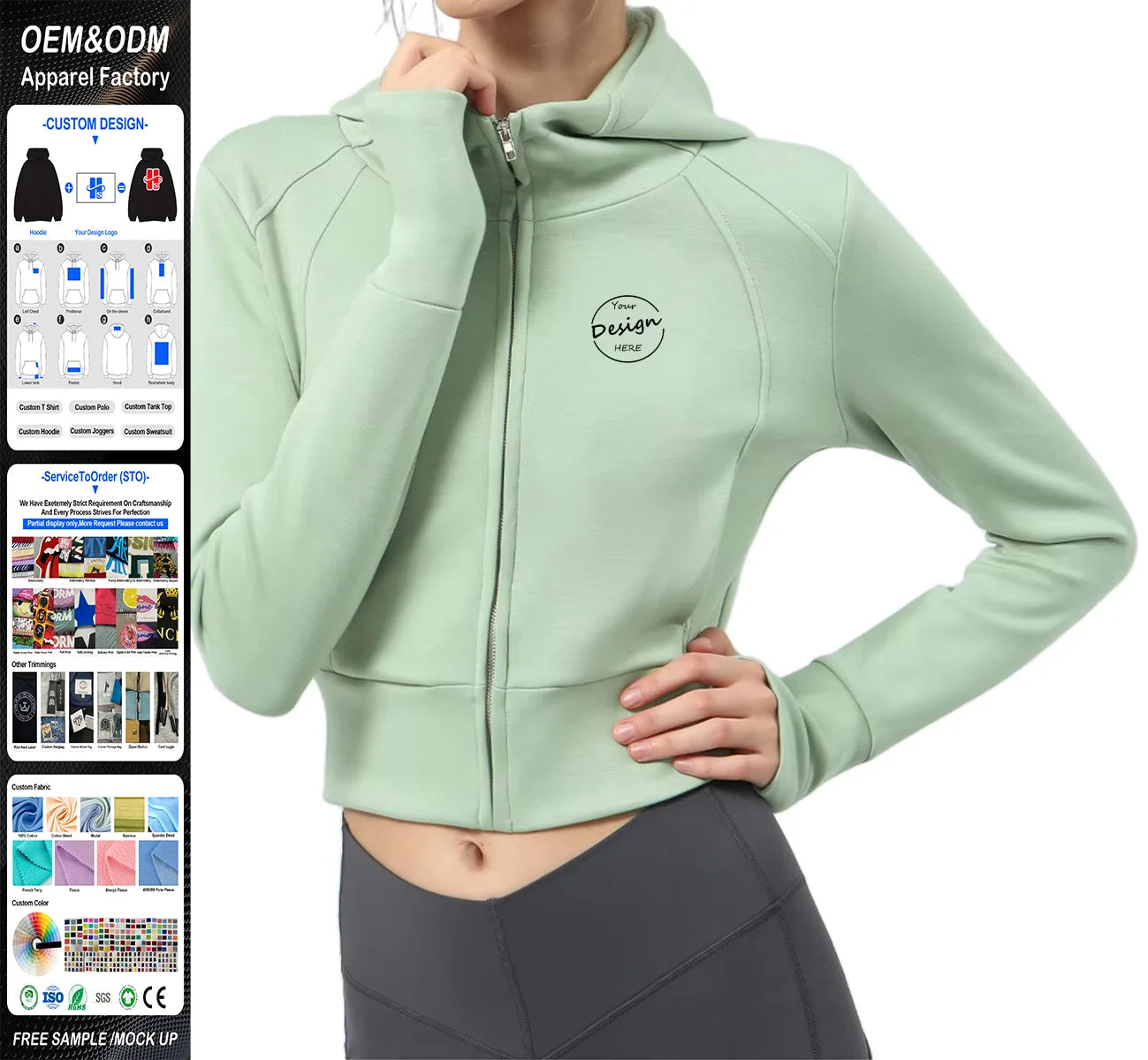 Bulk Full Zip up Pullover Hoodie Gym Sportswear Women's Tracksuit Top Cropped Hoodie Custom Embroidery Logo Design Hoodie