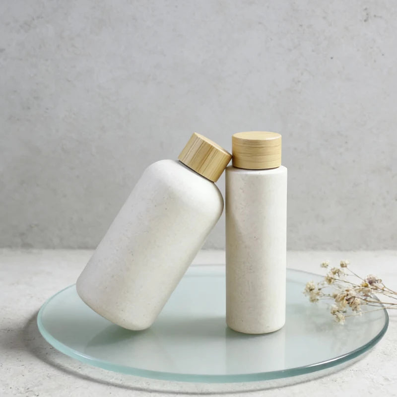 Biodegradable Straw Wheat Bamboo Screw Lid Wheat Straw Bottle Bamboo Cosmetic Bottle for Creams and Liquid Products