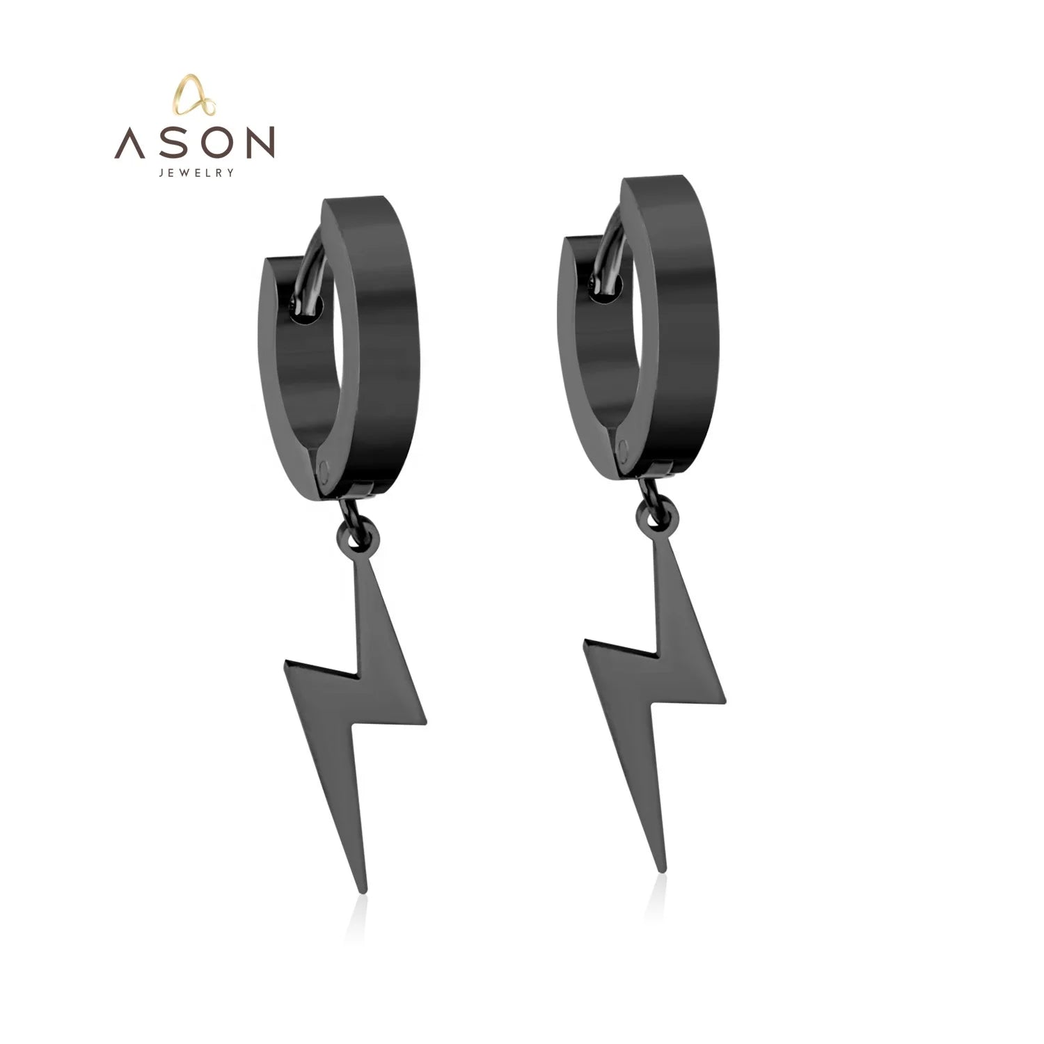 Ason Personality Hip Hop Jewelry Huggie Black Gold Lightning Shape Drop Earrings Wholesale Men and Women Buckle Hoop Earrings