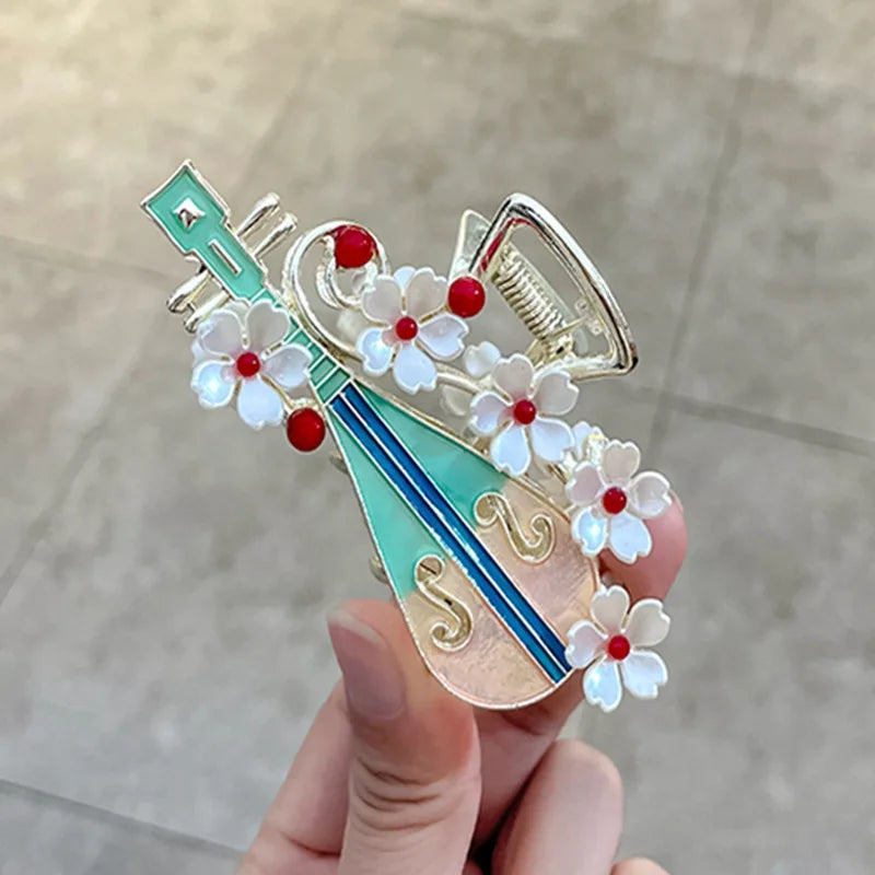 Japanese Style Customs Pipa Hair Clips for Women Hanfu Headpiece Pearl Hair Ornament Metal Shark Clip