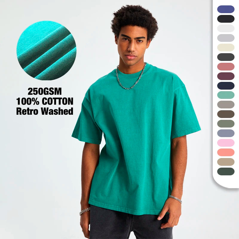 Drop Shipping Vendors for T Shirts Unisex Boxy-fit T-shirt Coton Custom Design 250gsm Cotton Acid Wash T Shirt