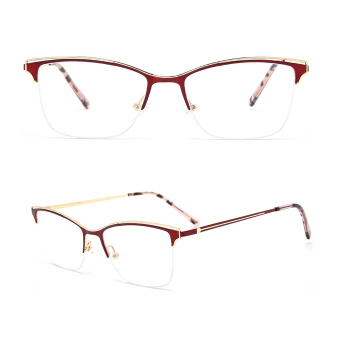 Popular Style New Stocks Half Frame Eyebrow Steel  Metal Cat-Eye Optical Frame Women Eyeglass Frame Wholesale 2025