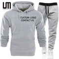 2025 New Custom Logo Men's Jogging Suit Set - Solid Color Hooded Sweatshirt & Sweatpants Tracksuit