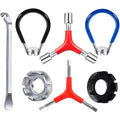 Portable 7pcs Steel Bike Rim Truing Tool Kit Includes Spoke Key Tire Lever Y-Type Wrench for Road Bicycle Use