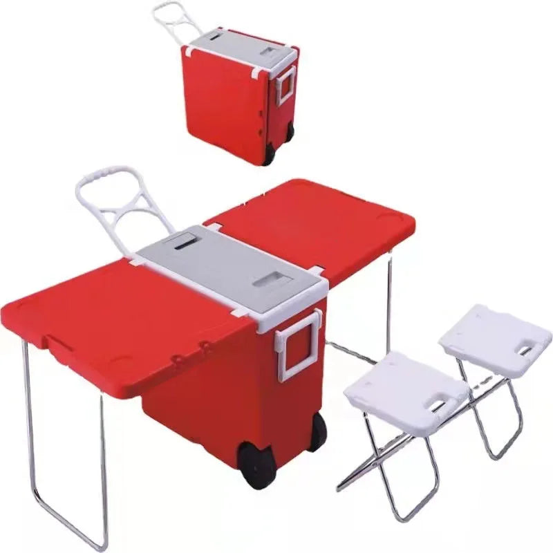 Outdoor Cooler Portable Folding Refrigerator with Picnic Table and Chairs