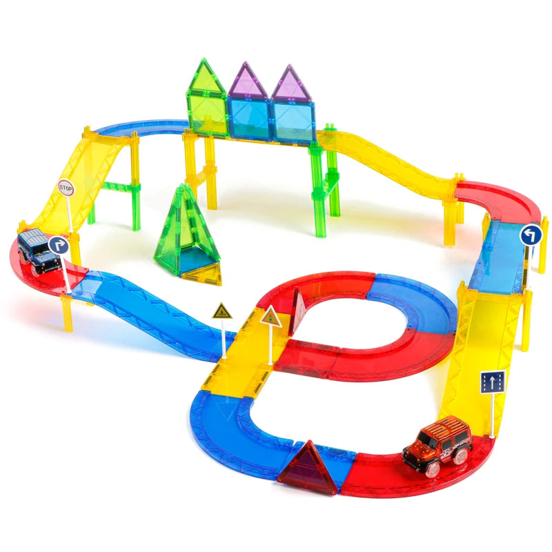 Educational Construction Set Magnetic Building Blocks Car Race Tracks Magnetic Tiles Toy for Kids Boys Girls Gifts