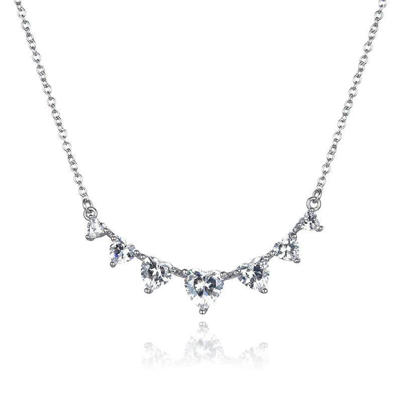 Rainbowking Elegant Unique Woman Heart Zircon White Gold 925 Chain Necklace Silver for Girls Halskette Personalized Jewelry
