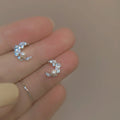 Luxury Beautiful Pure 925 Sterling Silver Small Zircon Pearl Crescent Moon Shape Stud Earrings for Women Girls