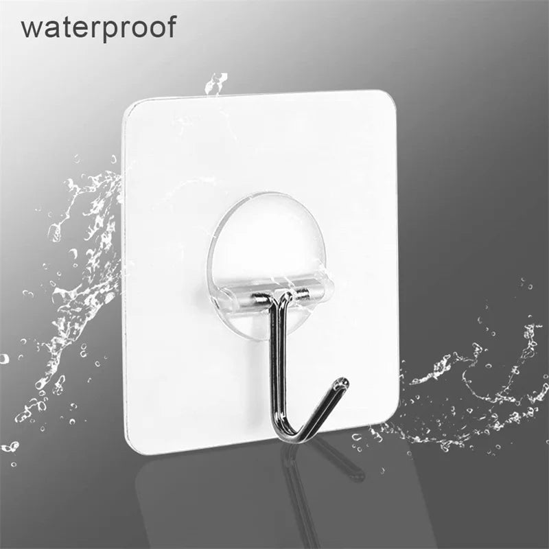 Transparent Self-Adhesive Plastic Hooks No Drilling Necessary for Use in Kitchen & Bathroom