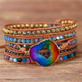 Boho Multi Color Agate Drusy Charm 5 Rows Gemstone Beads Wrap Bracelet Gemstone Leather Bracelet Wholesale Popular Jewelry