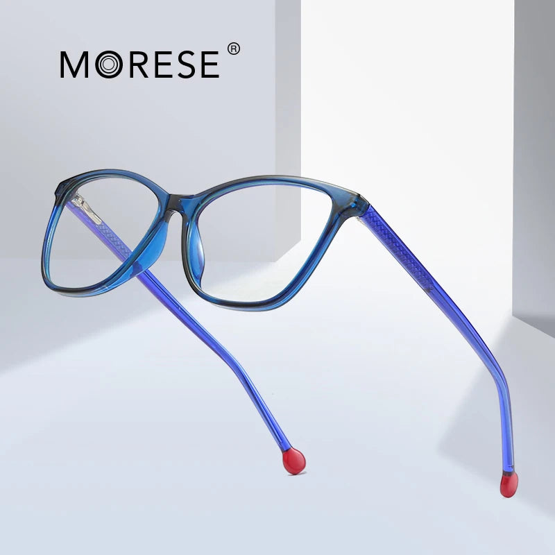 MORESE 2030 Elegant Blue Clear TR90 Material Reading Computer Glasses Geometric Pattern Anti-Blue Light Female Optical Frame
