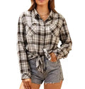 RNSHANGER Elegant Double Pocket Women's Shirt Street Wear Women Spicy Girl Loose Checkered Cardigan Long Sleeve Shirts