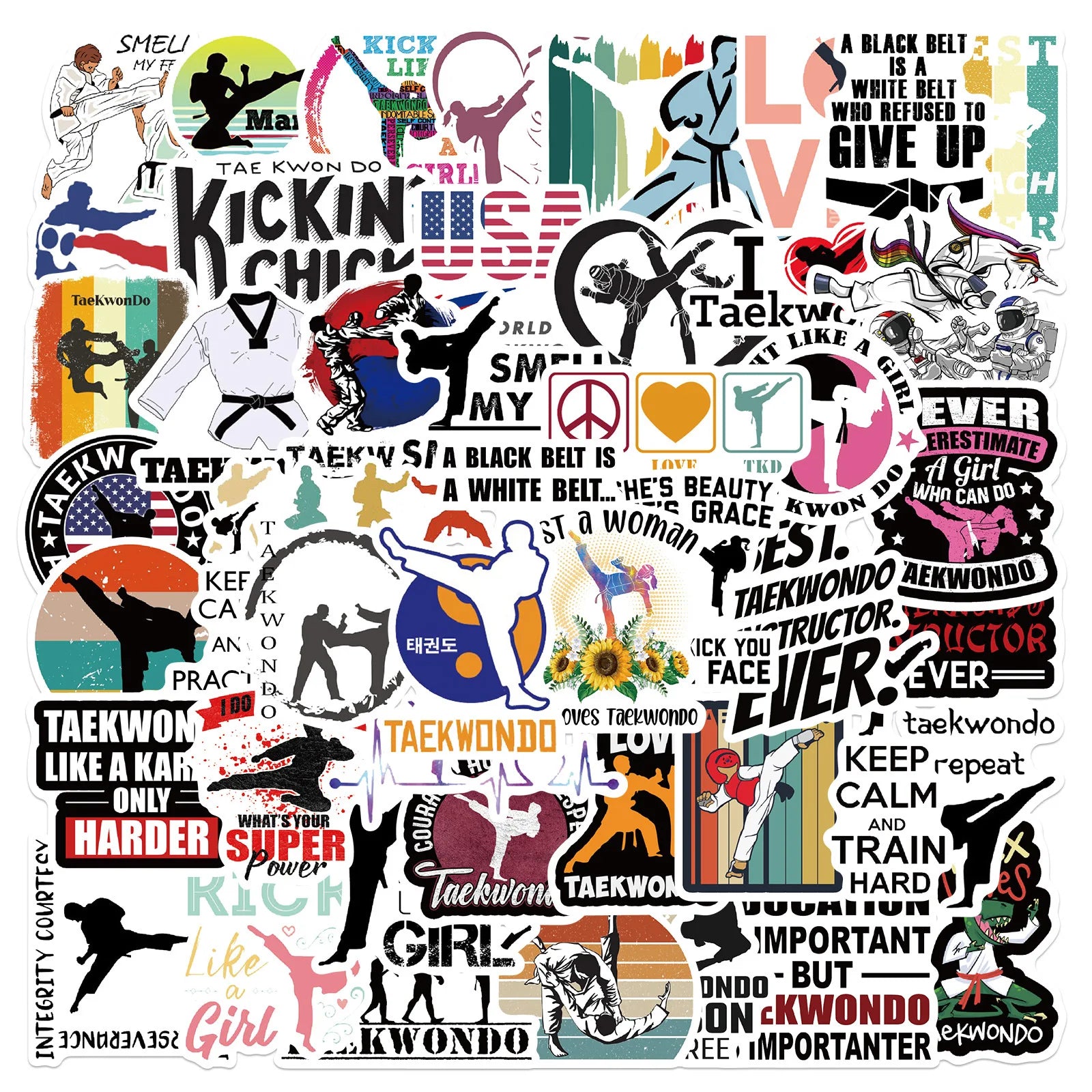 50Pcs New Kung Fu Taekwondo Graffiti Stickers for Laptop Car Wall Gym Waterproof Sports Stickers Label Pack