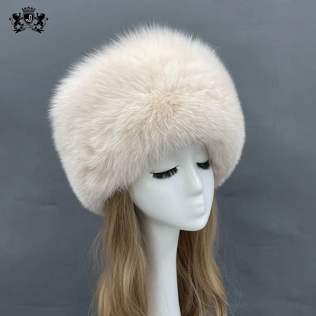 Janefur Luxury Classic Thick Warm Russian Fur Hat Real Leather Women Men Natural Fox Winter Fur Hats