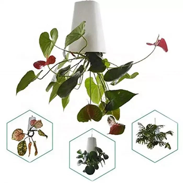 Creative Safety Plastic Upside Down Inverted Hanging Flower Pots Planter with Ceramic