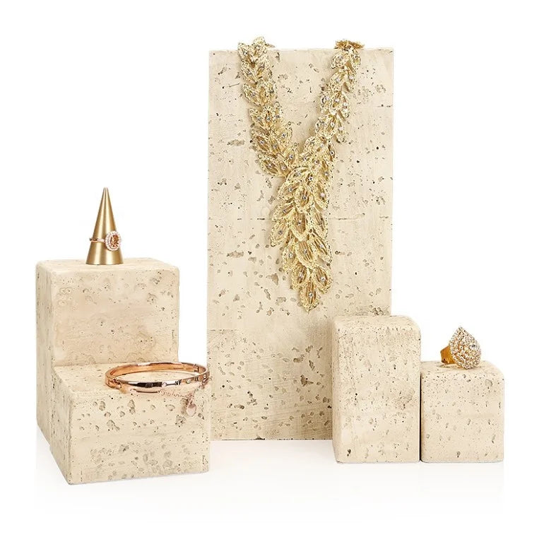 2026 Marble Limestone Earthy Merchandising Bracelet Jewelry Display showcase Stand Tray for Retail Shop