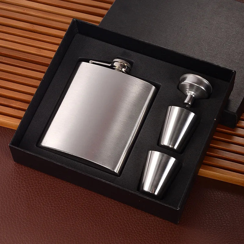 Wine Pot 7oz Gift Box Wine Pot Portable Stainless Steel White Spirit Whiskey Premium Set Gift Glass Funnel Engraved Wine Bottle