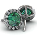 CAOSHI Vintage Elegant Round Cut Emerald Zircon Silver Pated Engagement Party Diamond Stud Earring for Women