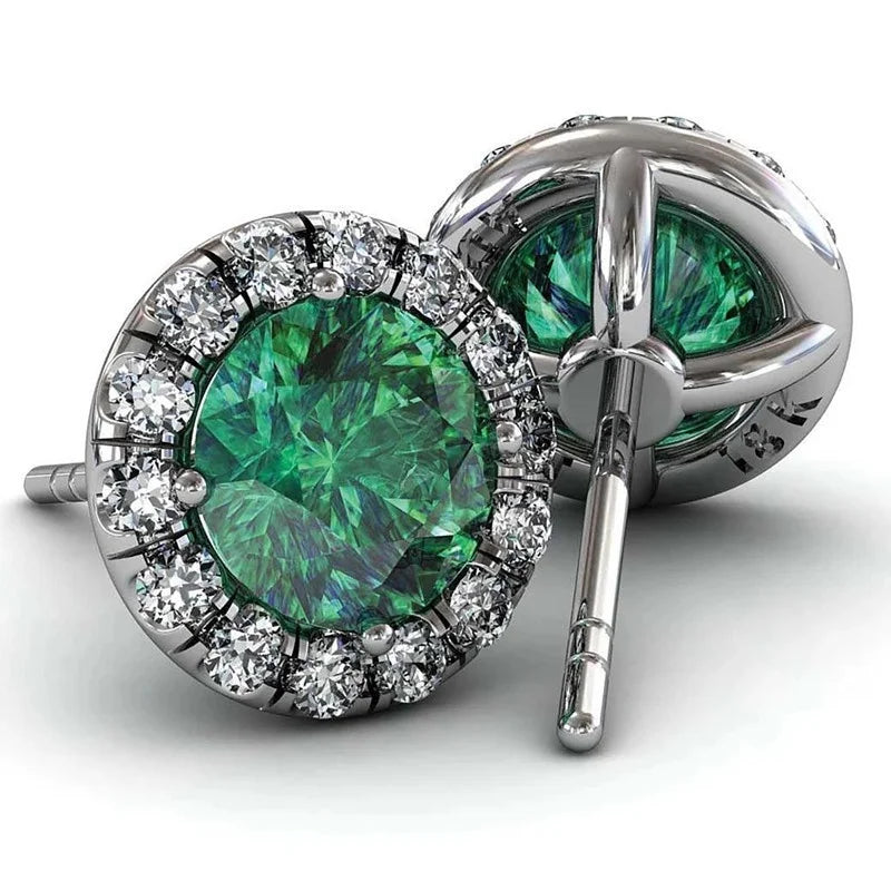 CAOSHI Vintage Elegant Round Cut Emerald Zircon Silver Pated Engagement Party Diamond Stud Earring for Women