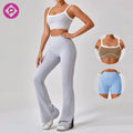 Split Bottom No Front Seam Sportswear Flared Yoga Bras Legging White Side Line Gym Women Yoga Sets