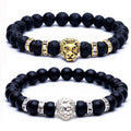 Hot Explosive 8mm Frosted Stone Leopard Head Bracelet Realistic Volcanic Stone Lion Head Elastic Bracelet for Men Women