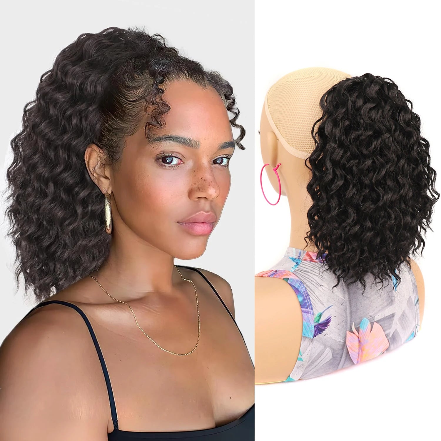 10 Inch Drawstring Ponytail Extension for Black Women Curly Ponytail Hair Extensions with Secure Fit for Easy Daily Wear