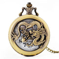 Fashion Quartz Vintage Bronze Dragon Skeleton Clock Men Women Necklace Chain Pendant Fob Pocket Watches