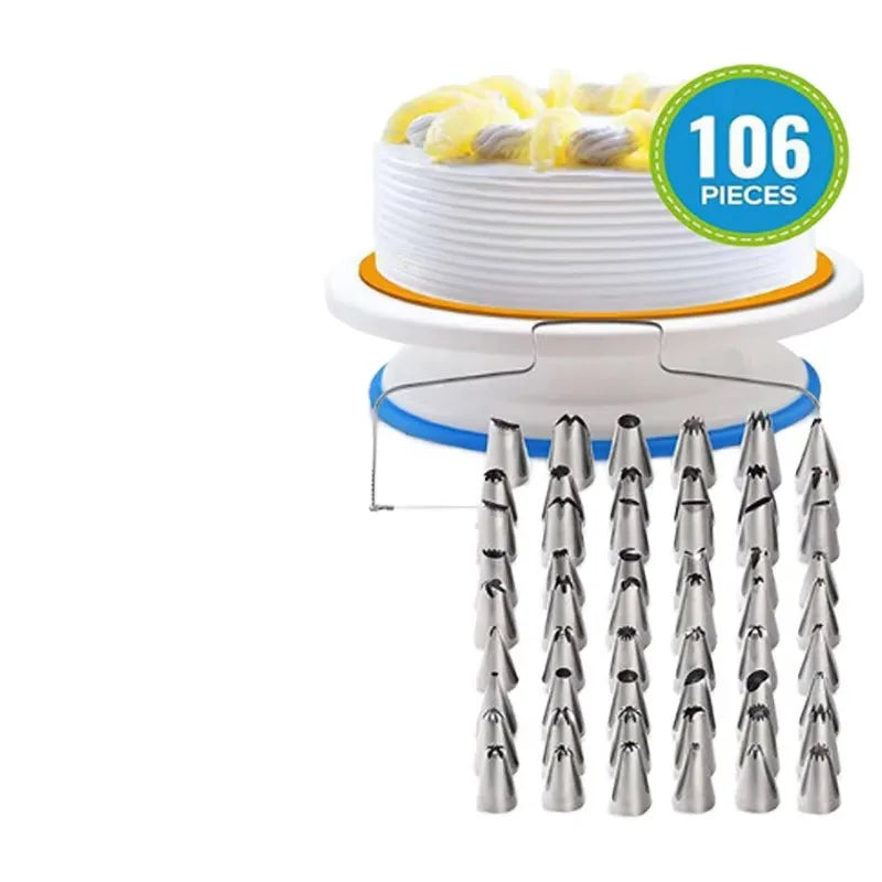 106 PCS Eco-Friendly Plastic Food Contact Safe Cake Decorating Turntables Kit Decoration Accessories for Beginners Kids Cake