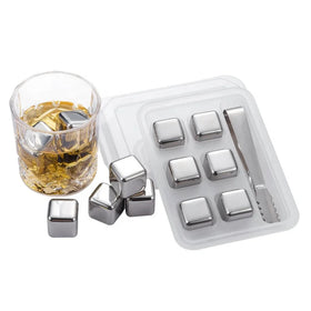 Free Box Metal Chilling Reusable Whiskey Stones Stainless Steel 304 Ice Cube Rocks with Tongs for bar Wine