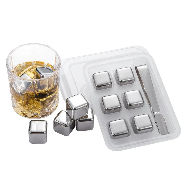 Free Box Metal Chilling Reusable Whiskey Stones Stainless Steel 304 Ice Cube Rocks with Tongs for bar Wine