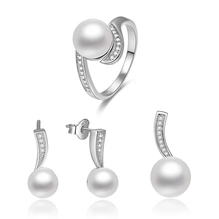 New Trend 925 Sterling Silver Jewelry Sets Aaa Cubic Zirconia Rhodium Plating Fashion Freshwater Pearl Jewelry Set for Daily