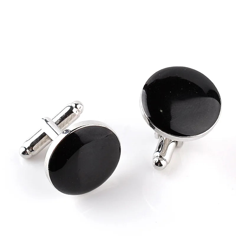 Luxury Black White Round Cufflinks for Men Classic Wedding Party & Suit Shirt Buttons Perfect Gift for Engagement Anniversary