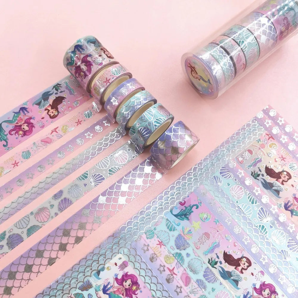 New Hot Silver Mermaid Creative Decorative Washi Tapes DIY Student Hand Account and Paper Tape 6 Rolls MegaBDM