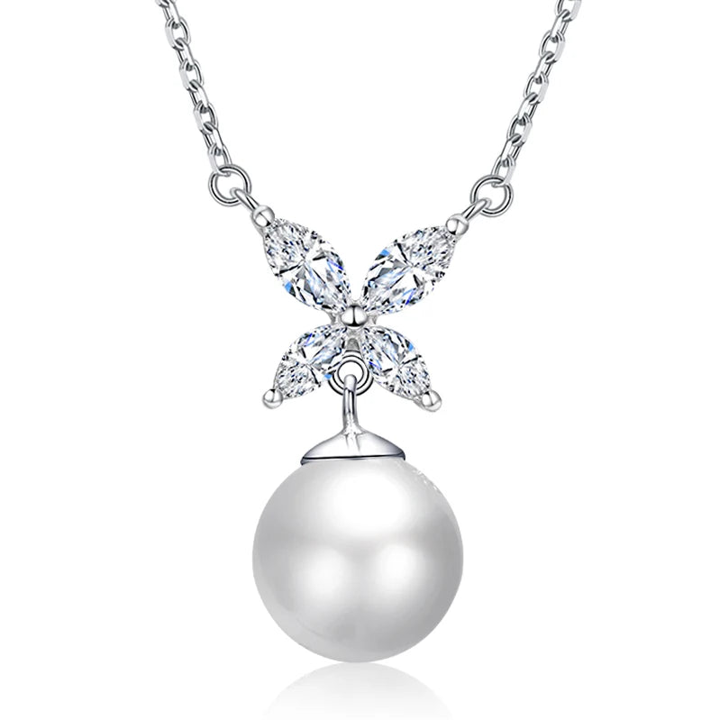 Fashion Freshwater Pearl Pendant 10mm Rhdoum Plating 925 Silver Necklaces