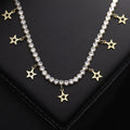 Foot Jewelry Gold Plated Stainless Steel Crystal CZ Tennis Chain Star Charm Anklet for Women