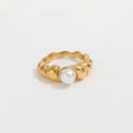High End 18K Gold Plated Pearl Gradient Croissant Rings Stainless Steel Jewelry Trendy Finger Ring