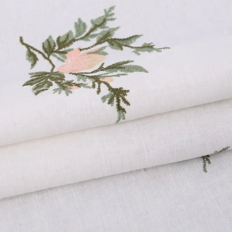HA-15164F Best Sale Cotton Linen pink Flower Pattern Embroidery Fabric for Women Clothing